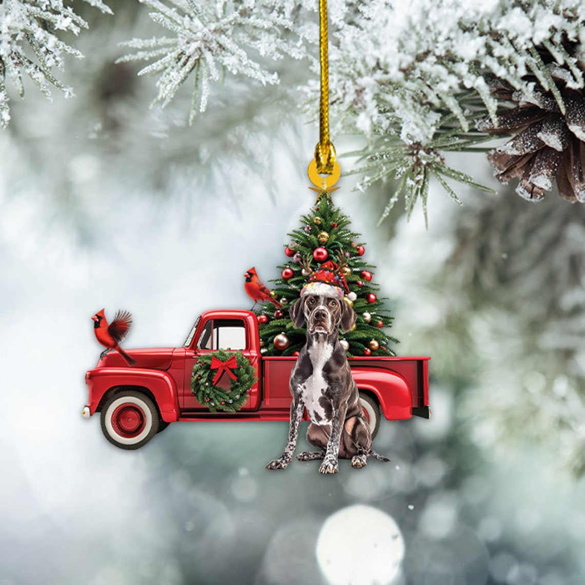 German Shorthaired Pointer Dog Red Truck Ornament, Christmas Cute Dog Car Ornament Decor