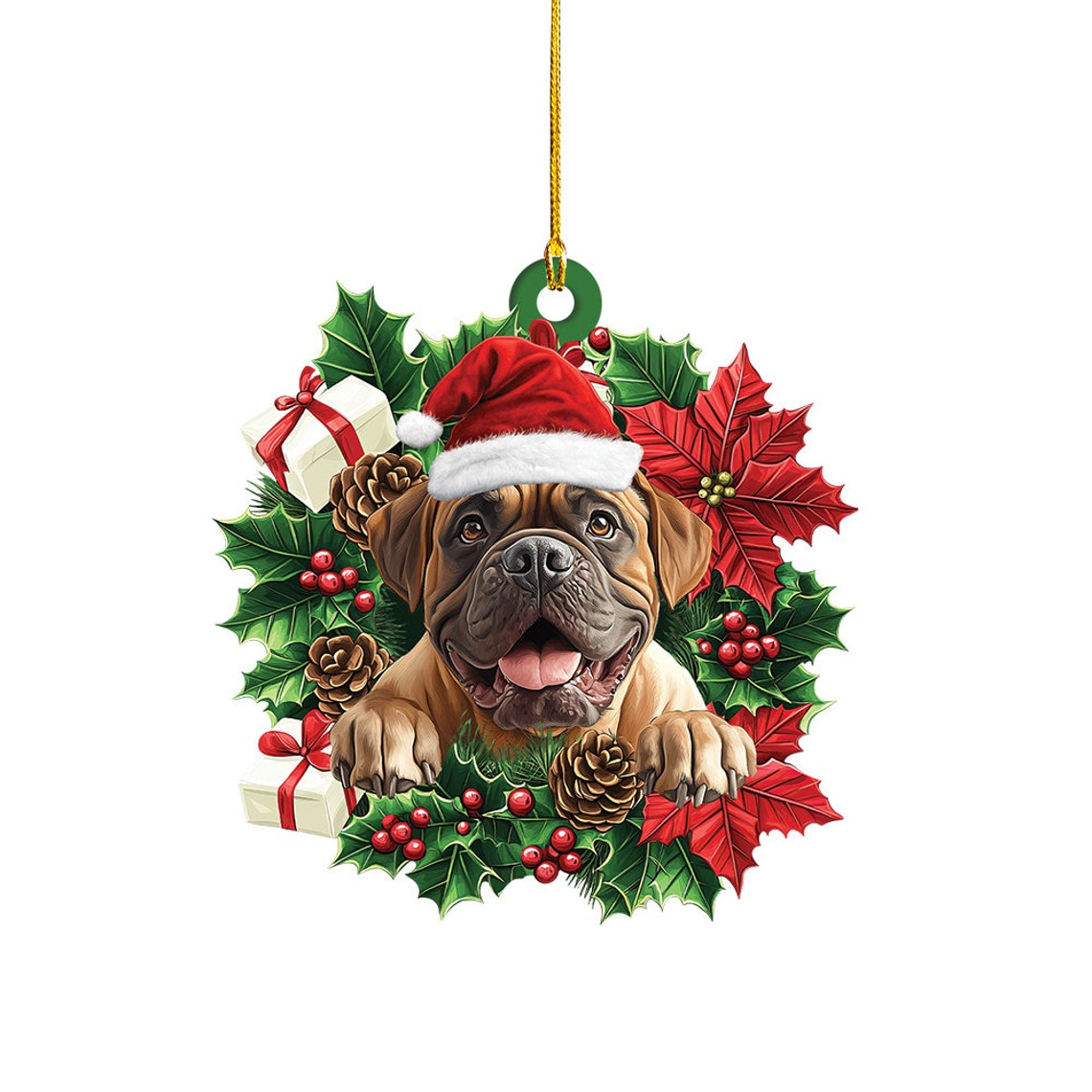 Mastiff Dog Hnaging Christmas Wreath Ornament, Cute Mastiff Dog Christmas Tree Decor Ornament