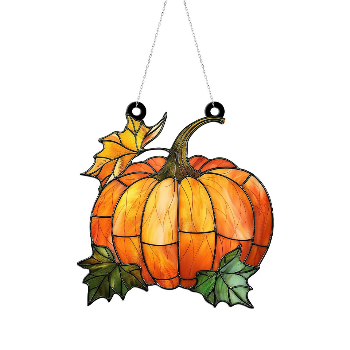 Pumpkin and Leaves Fall Suncatcher Ornament, Pumpkin Autumn Ornament