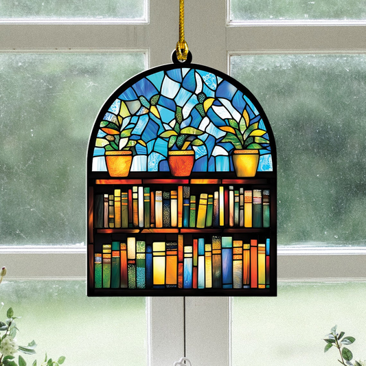 Bookcase Suncatcher Ornament, Bookshelf Suncatcher Ornament