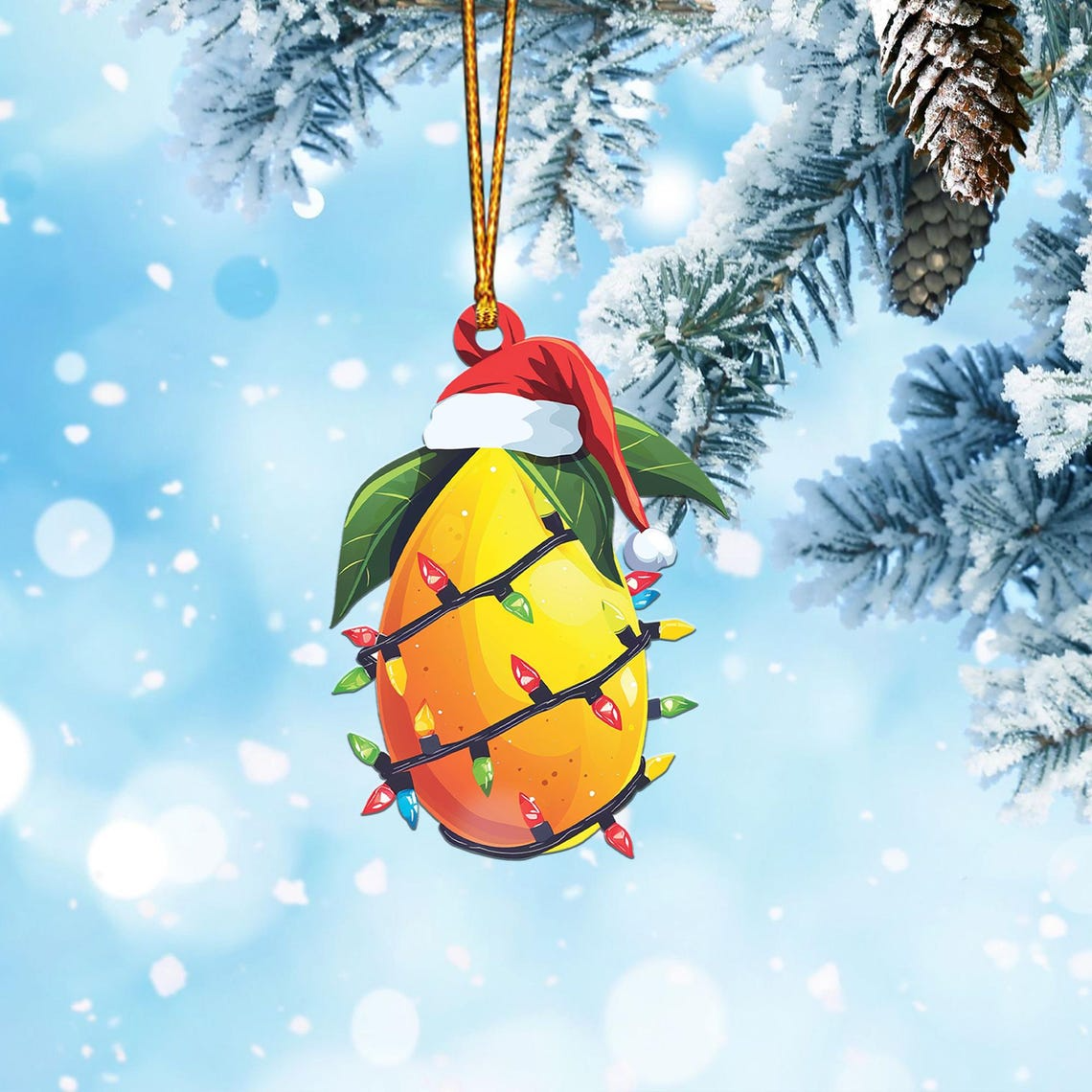 Lovely Mango Christmas Light Ornament, Mango Flat Hanging Ornament Decor Lovers Gift