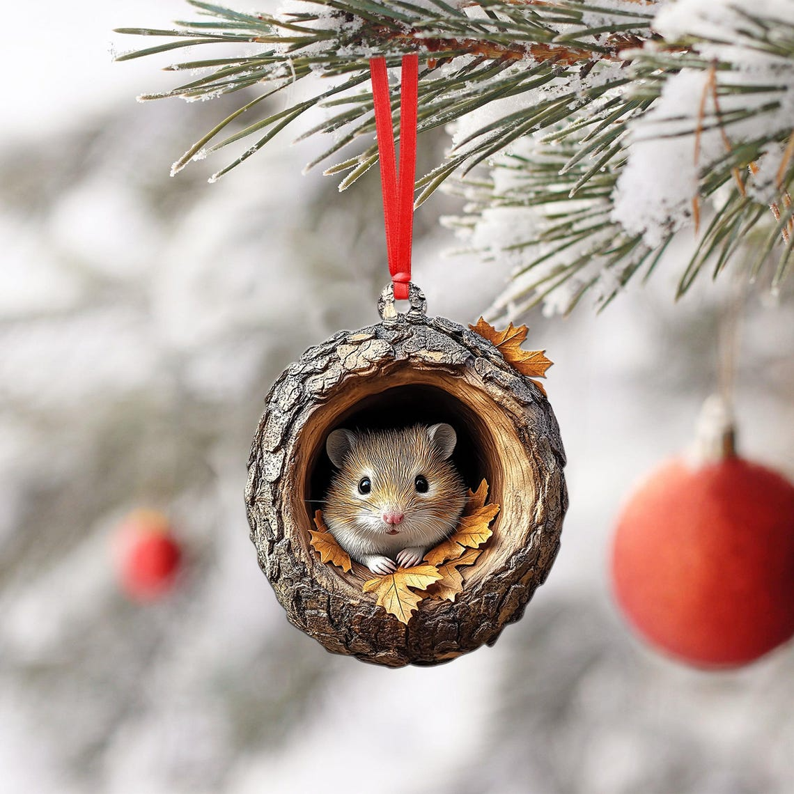 Hamster Hanging Christmas Tree Ornament, Hamster and Leaves Autumn Ornament Decor Gift