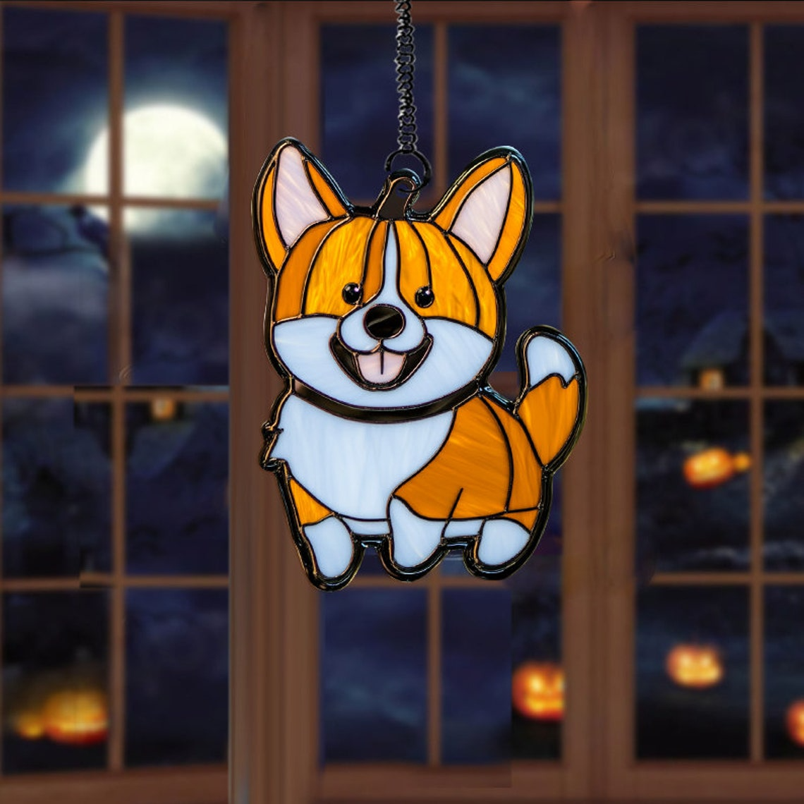 Cute Corgi Dog Suncatcher, Cute Corgi Dog Hanging Decor Ornament