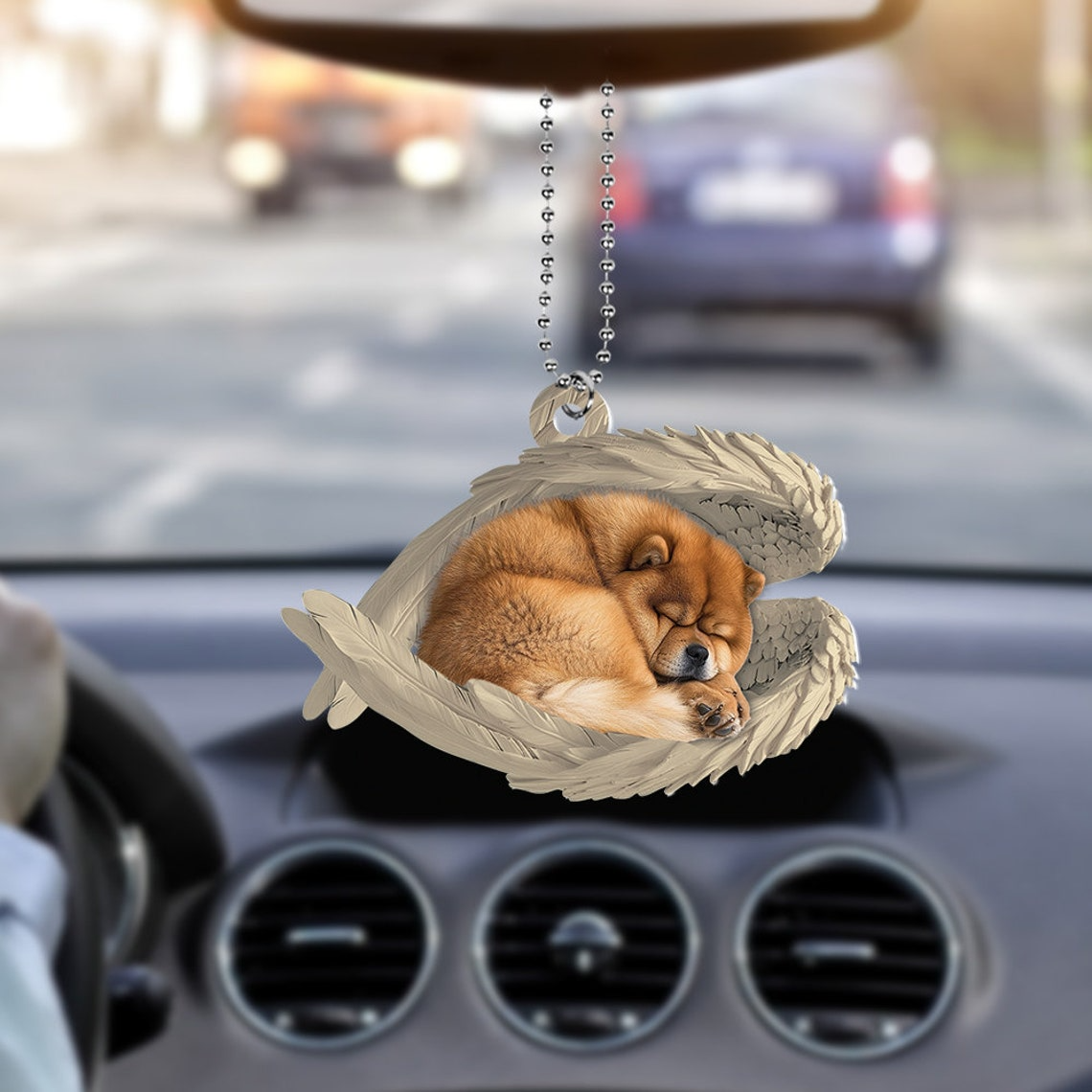 Chow Chow Dog Sleeping Angel Wings Ornament, Cute Dog Hanging Christmas Ornament Decor