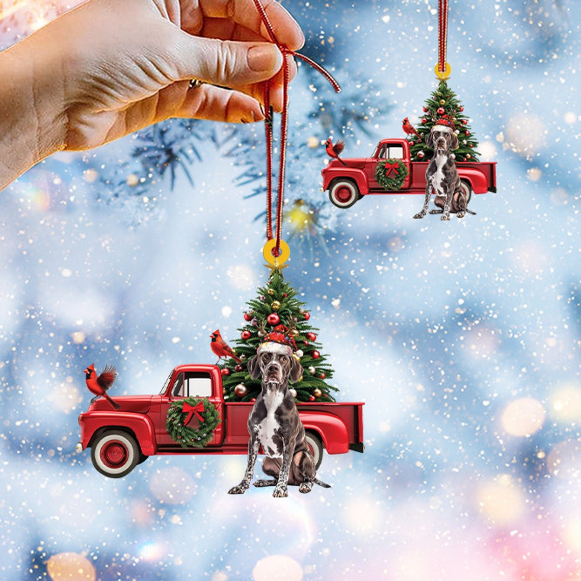 German Shorthaired Pointer Dog Red Truck Ornament, Christmas Cute Dog Car Ornament Decor