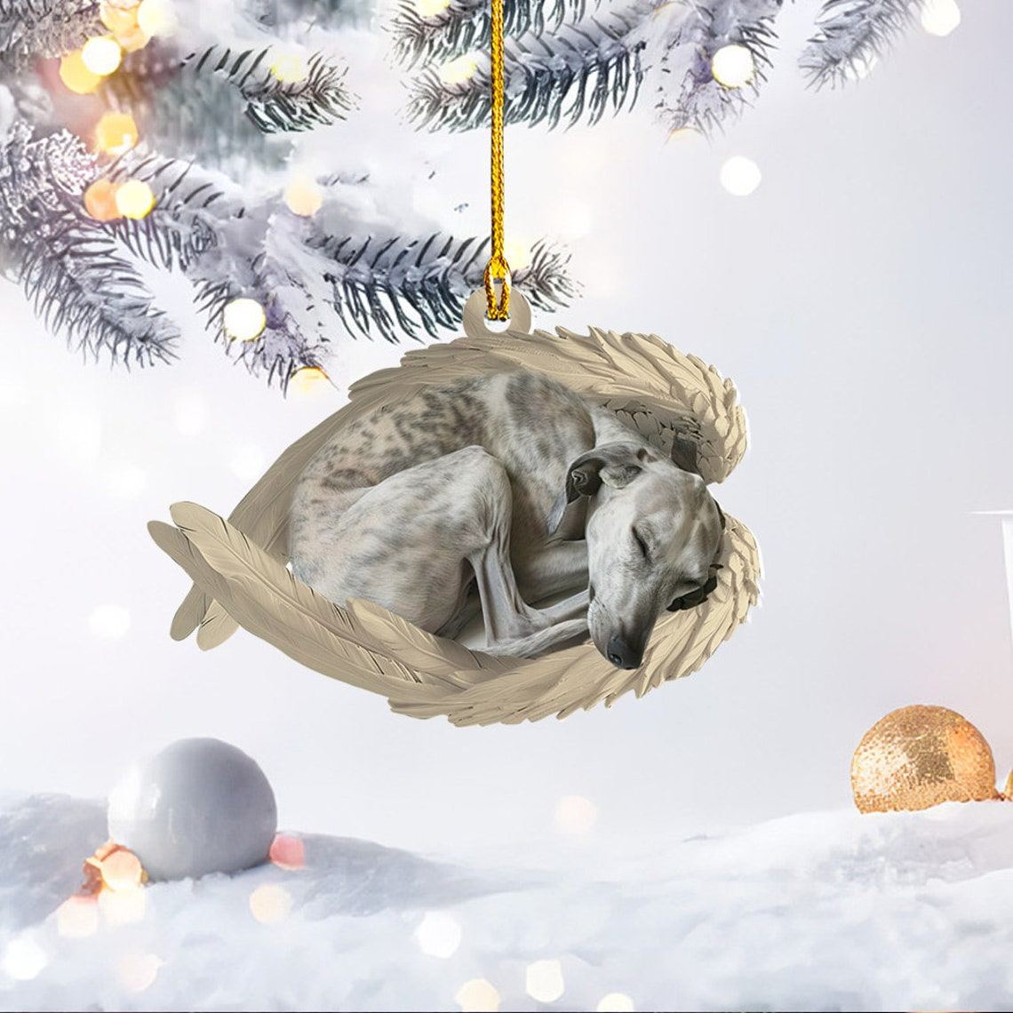 Whippet Dog Sleeping Christmas Ornament Decor, Whippet Dog Car Hanging Ornament Gift