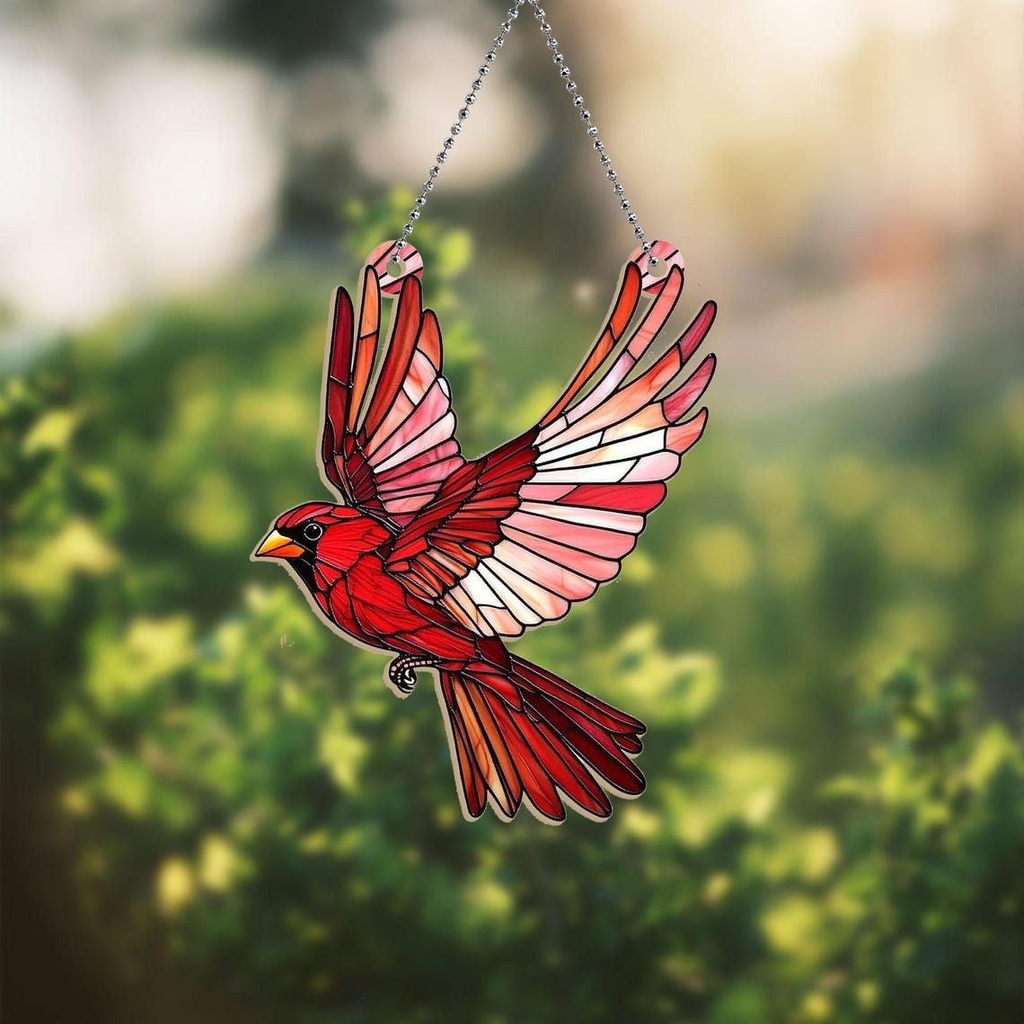 Red Cardinal Flying Suncatcher Ornament, Cardinal Window Ornament Suncatcher Home Decor