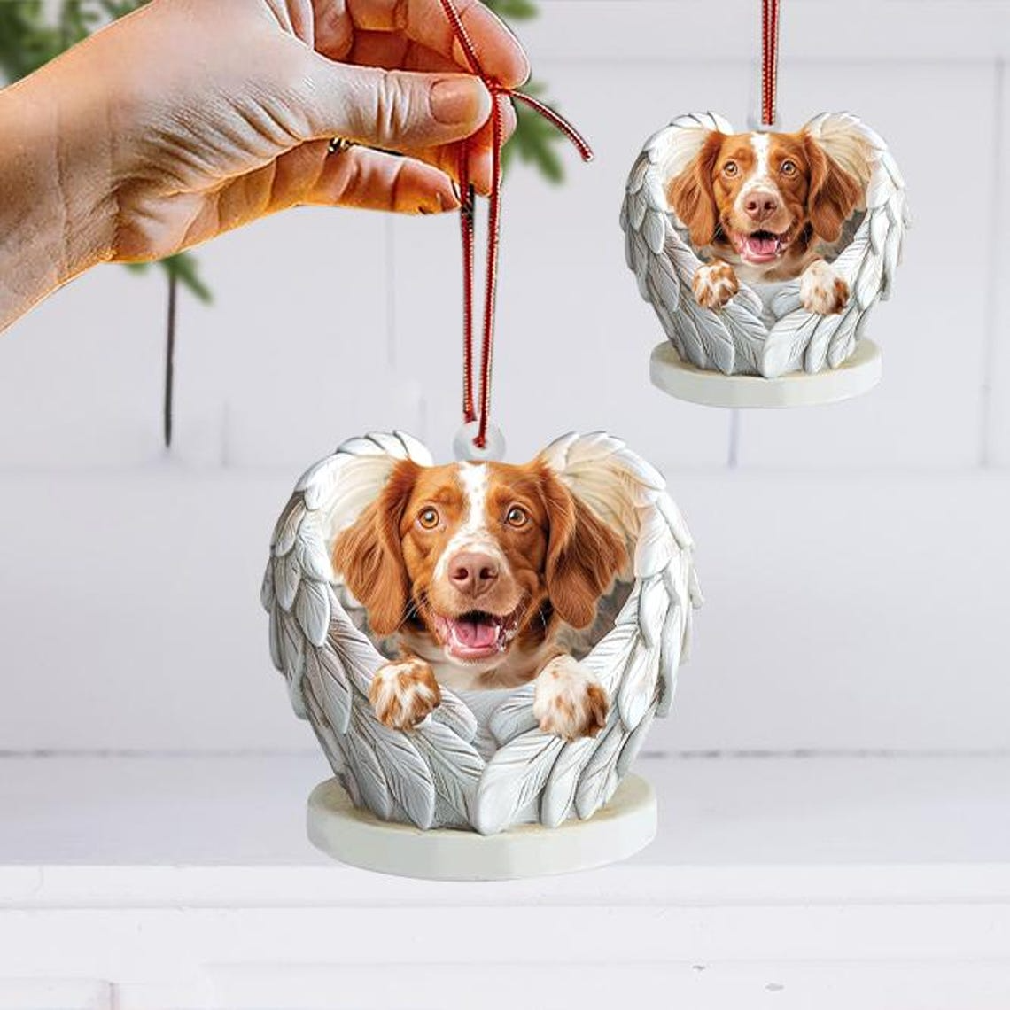 Brittany Spaniel Dog Flat Christmas Ornament, Brittany Spaniel Dog Car Ornament Holiday Gift