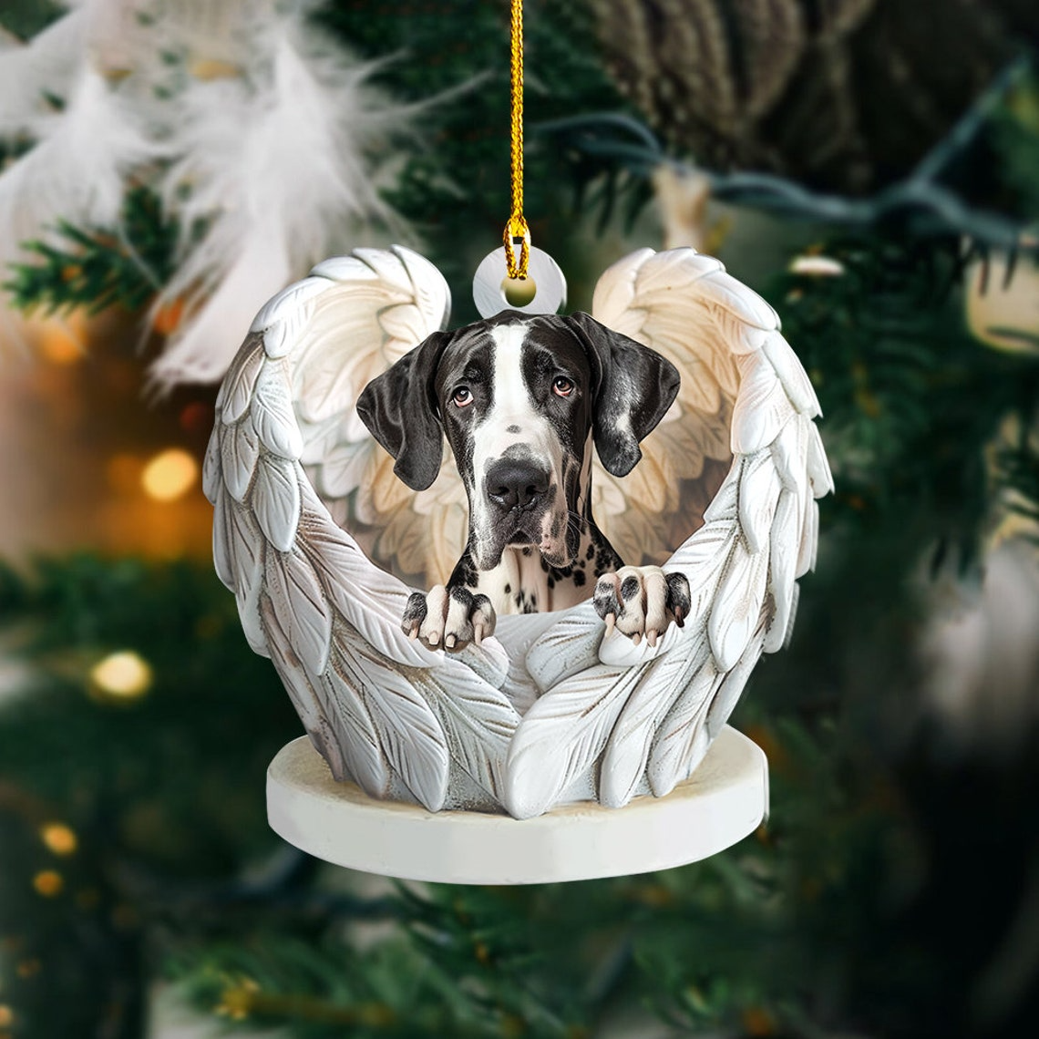 Great Dane Dog Angel Wings Christmas Ornament, Great Dane Dog Christmas Ornament Decor Gift