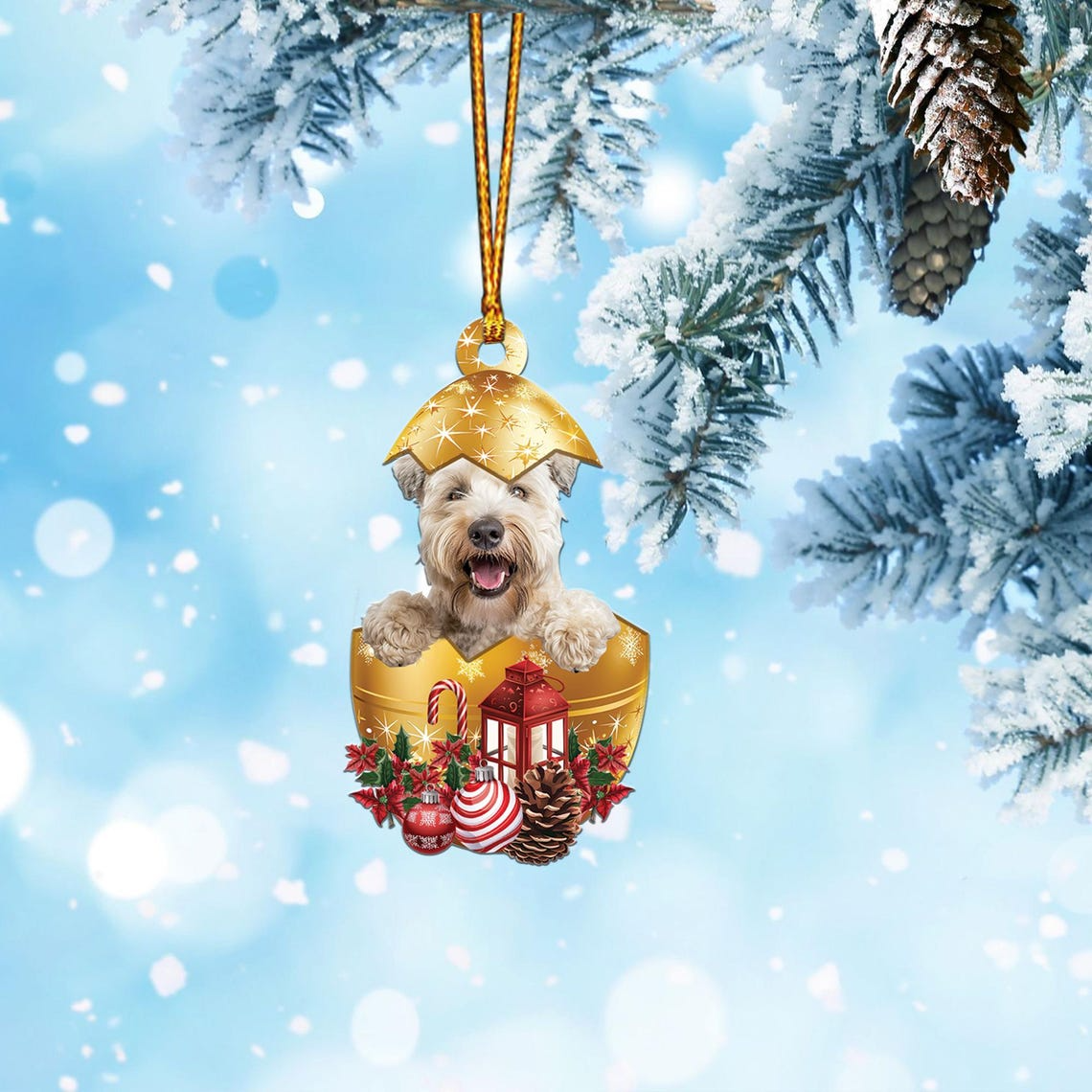 Soft Coated Wheaten Terrier In in Golden Egg Christmas Ornament, Dog Hanging Ornament Decor