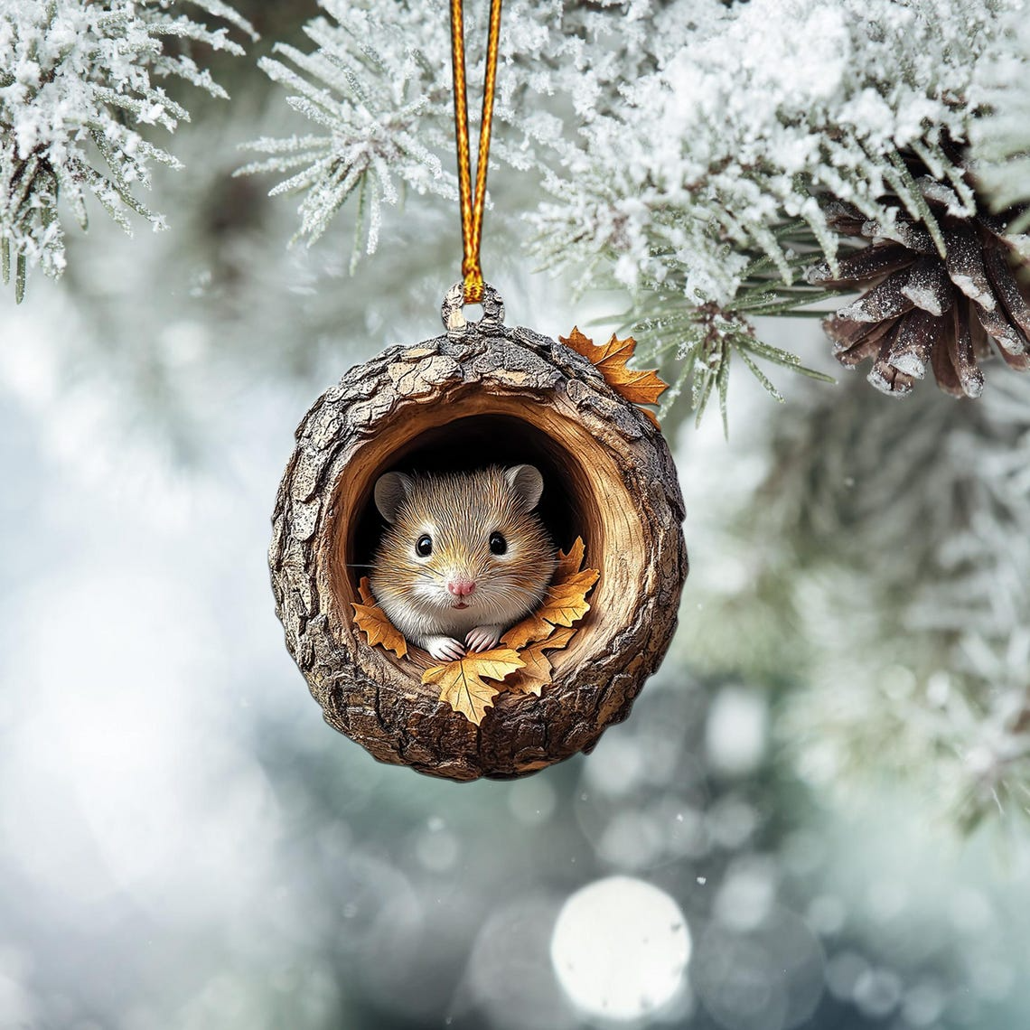 Hamster Hanging Christmas Tree Ornament, Hamster and Leaves Autumn Ornament Decor Gift