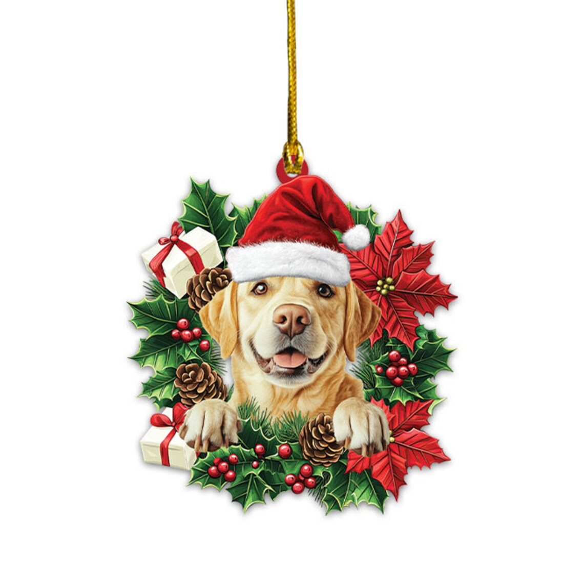 Labrador Retriever Dog Christmas Wreath Ornament, Christmas Labrador Retriever Dog Hanging Decor Ornament