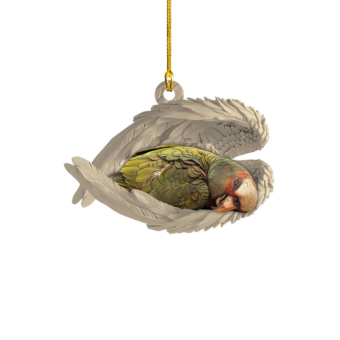 Green Cheek Conure Sleeping Christmas Ornament, Cute Bird Angel Wings Ornament Decor Gift