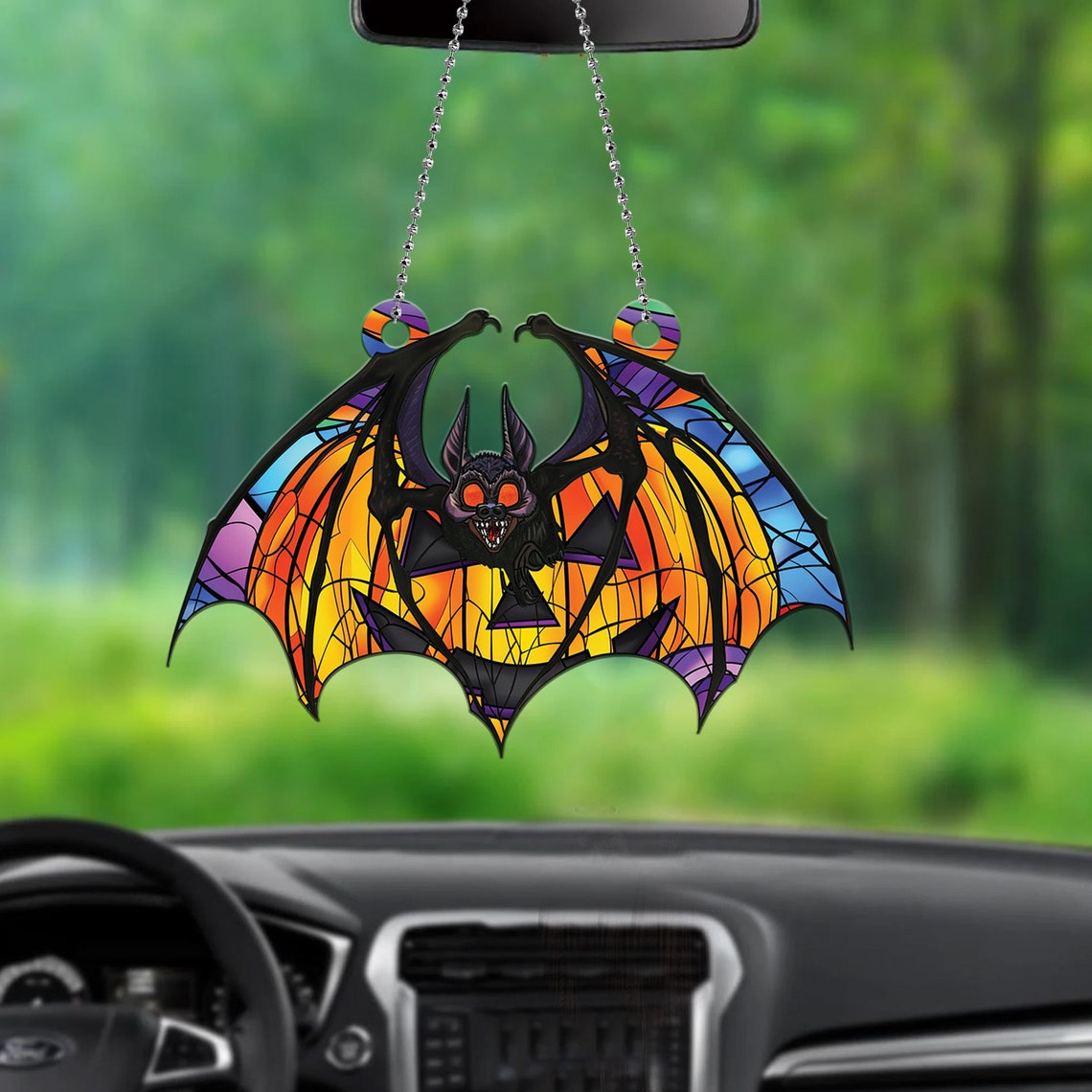 Bat Pumpkin Halloween Hanging Suncatcher Ornament, Halloween Bat Pumpkin Ornament Gift