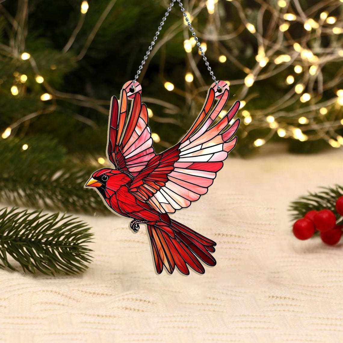 Red Cardinal Flying Suncatcher Ornament, Cardinal Window Ornament Suncatcher Home Decor