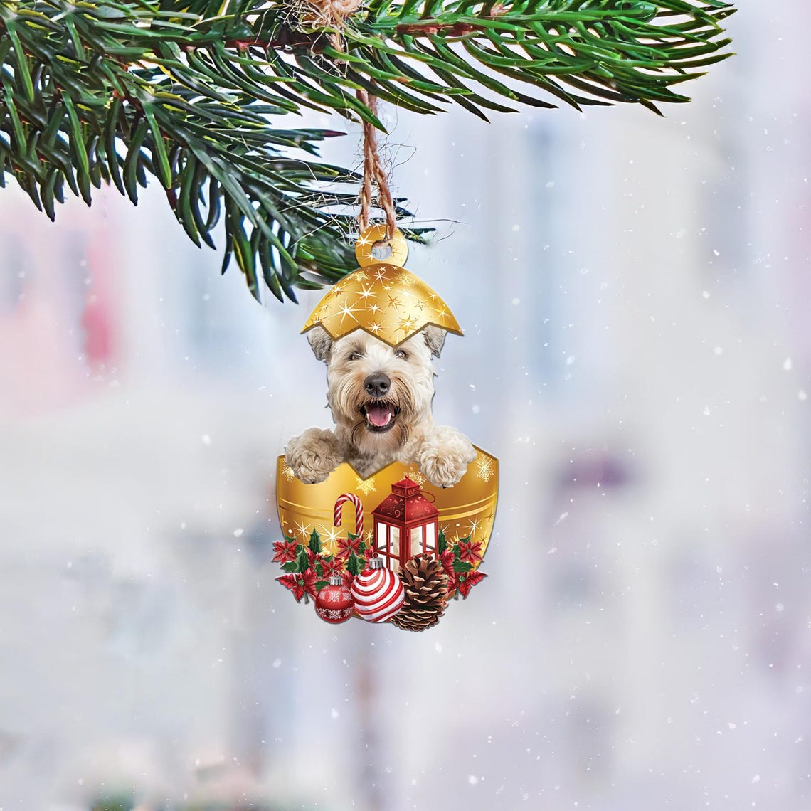 Soft Coated Wheaten Terrier In in Golden Egg Christmas Ornament, Dog Hanging Ornament Decor