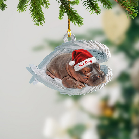 Baby Hippo Moo Deng Hanging Ornament Gift, Pygmy Hippo Sleeping Angel Wings Car Ornament