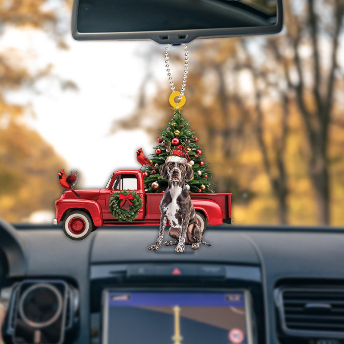 German Shorthaired Pointer Dog Red Truck Ornament, Christmas Cute Dog Car Ornament Decor