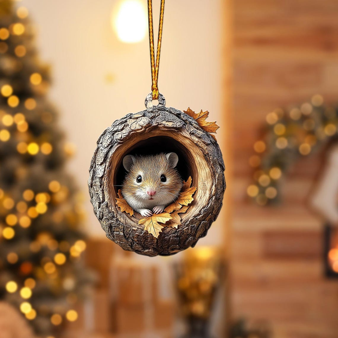 Hamster Hanging Christmas Tree Ornament, Hamster and Leaves Autumn Ornament Decor Gift