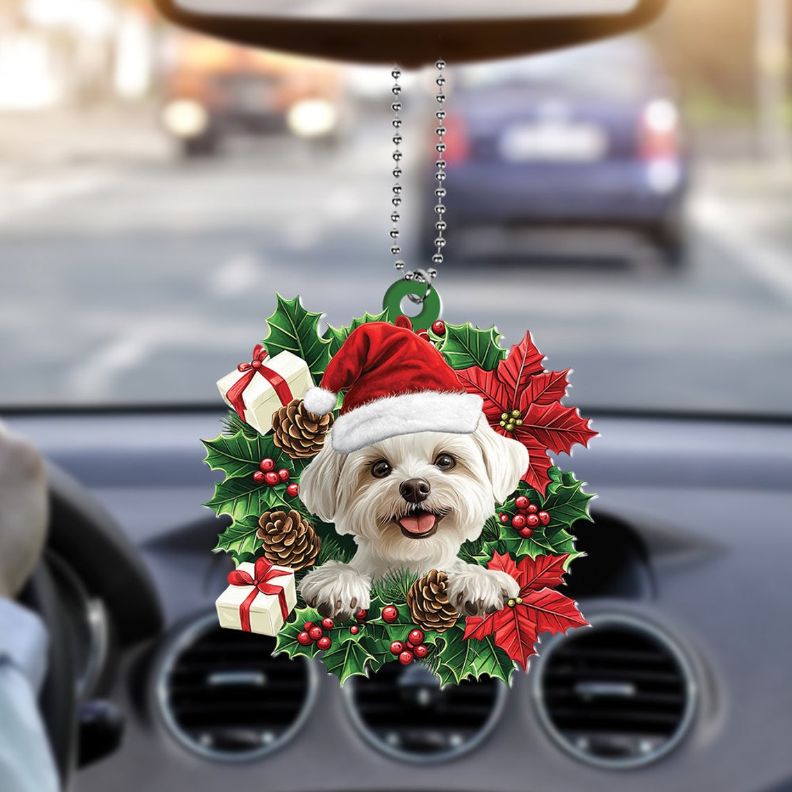 Maltese Dog Christmas Wreath Ornament, Baby Maltese Dog Funny Christmas Ornament Decor