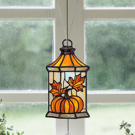 Lantern Pumpkin Autumn Suncatcher, Lantern Pumpkin Hanging Ornament Decor