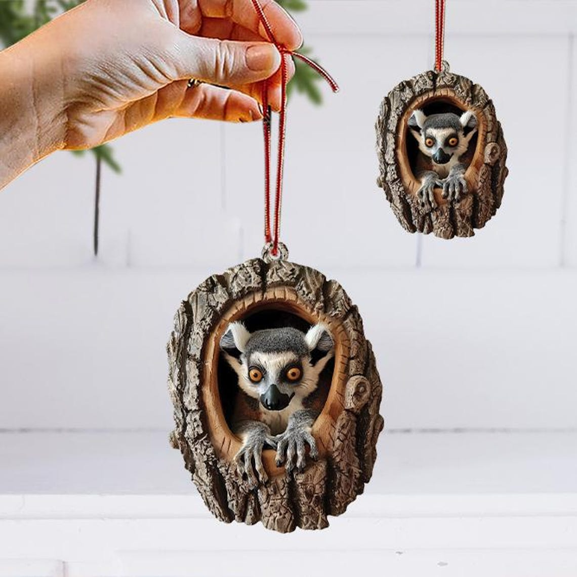 Christmas Lemur Flat Ornament Decor, Lemur Christmas Hanging Ornament Holiday Gift