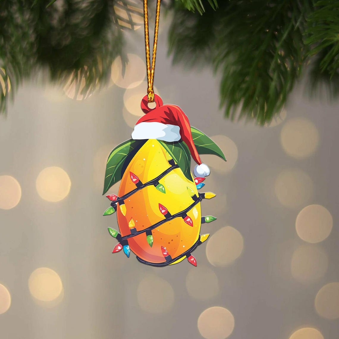 Lovely Mango Christmas Light Ornament, Mango Flat Hanging Ornament Decor Lovers Gift