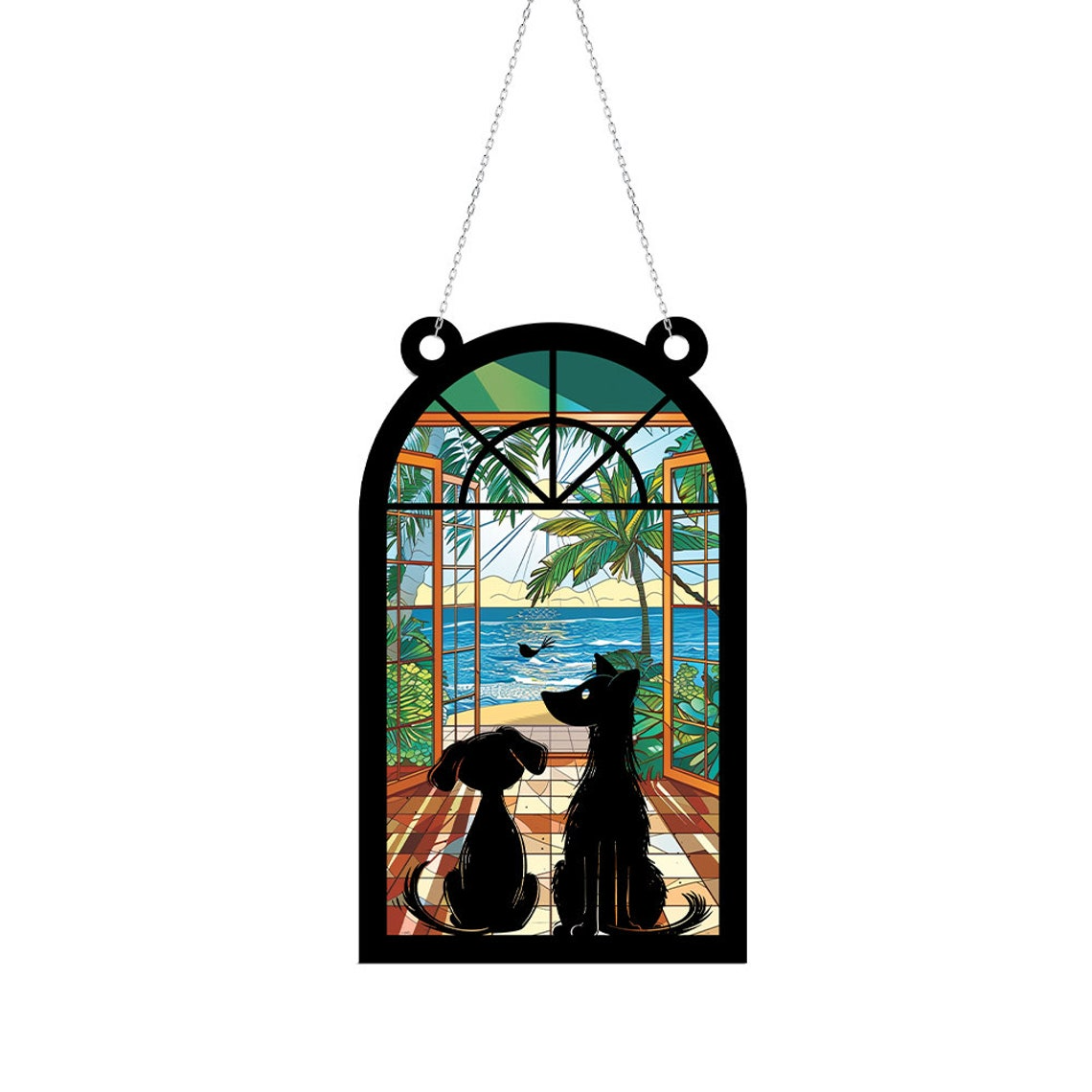 Cats and Dog Funny Suncatcher Ornament, Cats and Dog Window Hanging Ornament Decor