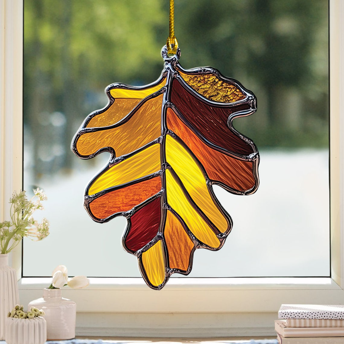 Autumn Oak Leaf Suncatcher, Oak Autumn Leaf Hanging Ornament Home Decor