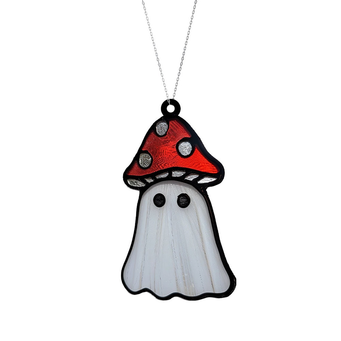 Cute Ghost With Mushroom Suncatcher, Halloween Vintage Ghost Ornament Decor