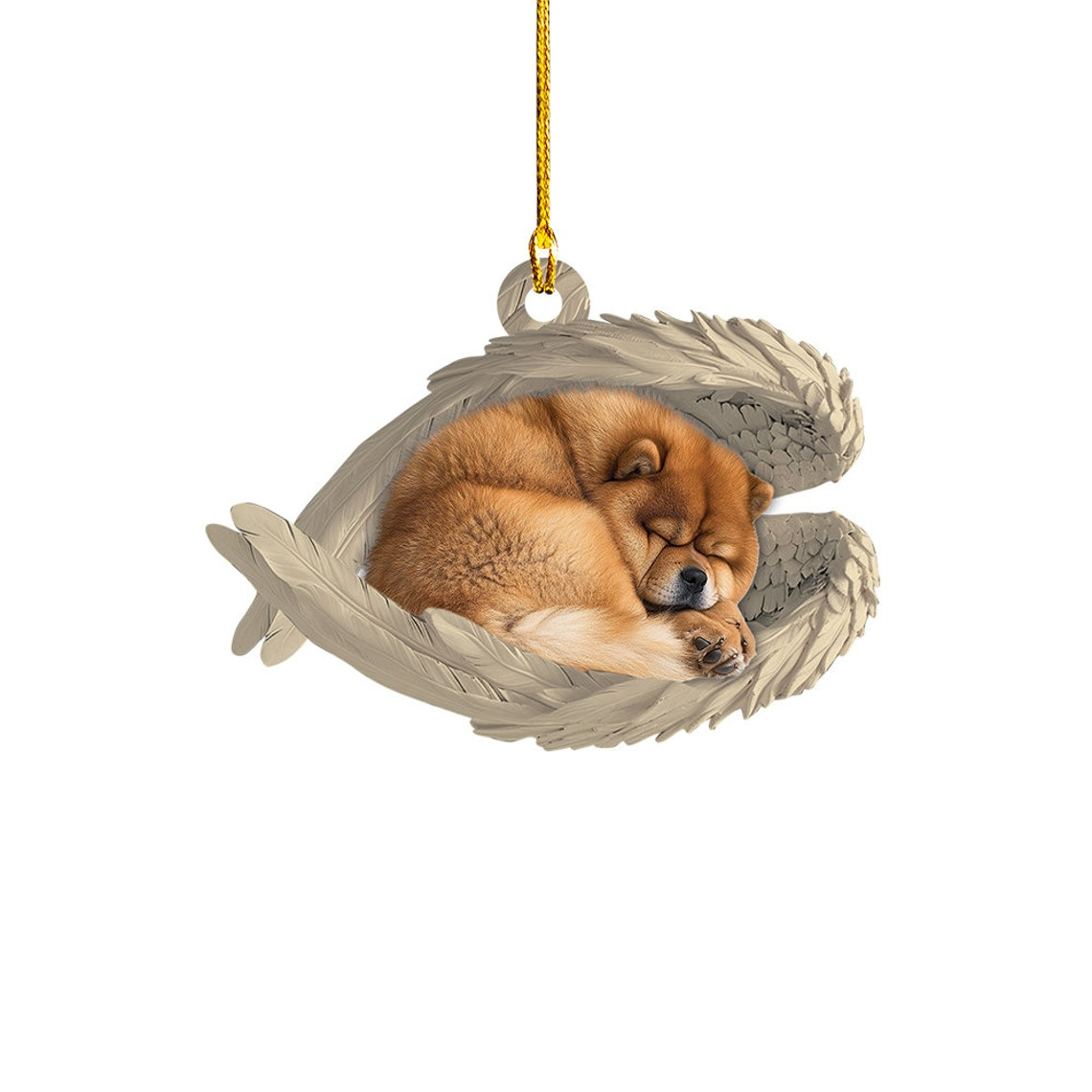 Chow Chow Dog Sleeping Angel Wings Ornament, Cute Dog Hanging Christmas Ornament Decor