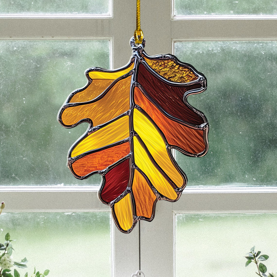 Autumn Oak Leaf Suncatcher, Oak Autumn Leaf Hanging Ornament Home Decor