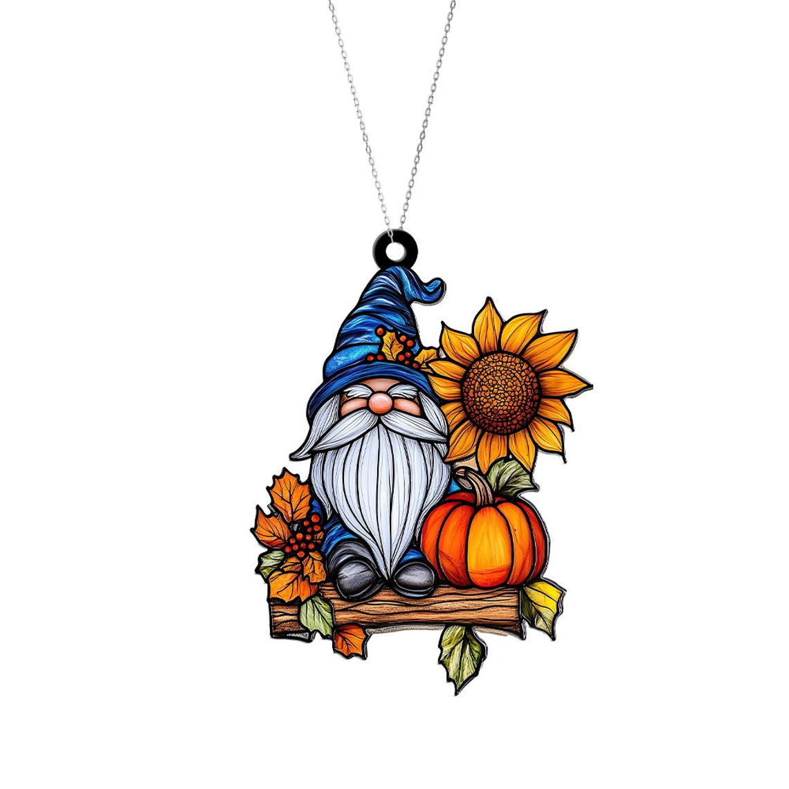 Gnome Sitting on a Pumpkin Log Suncatcher, Gnome Pumpkin Hanging Ornament Home Decor