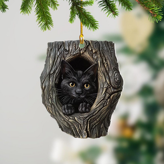 Cute Black Cat Hanging Christmas Ornament, Ornament Cat Lovers Holiday Christmas Gift