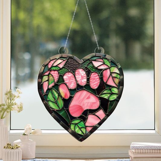 Cat's Paw Pink Hanging Suncatcher, Cat's Paw Window Hanging Ornament Decor