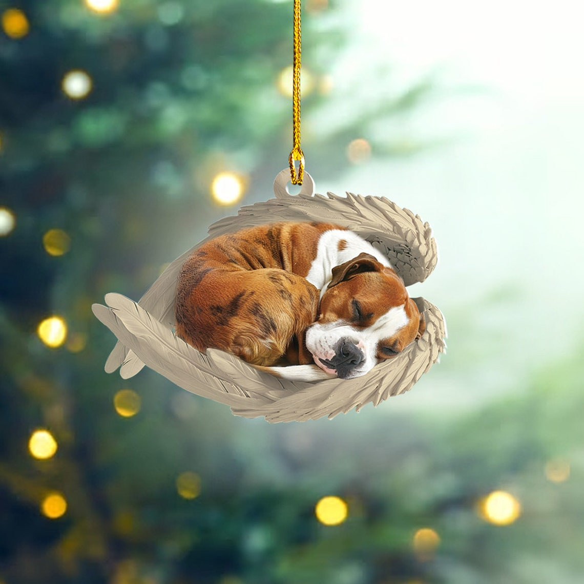 Staffordshire Bull Terrier Dog Sleeping Angel Wings Christmas Ornament, Bull Terrier Dog Ornament