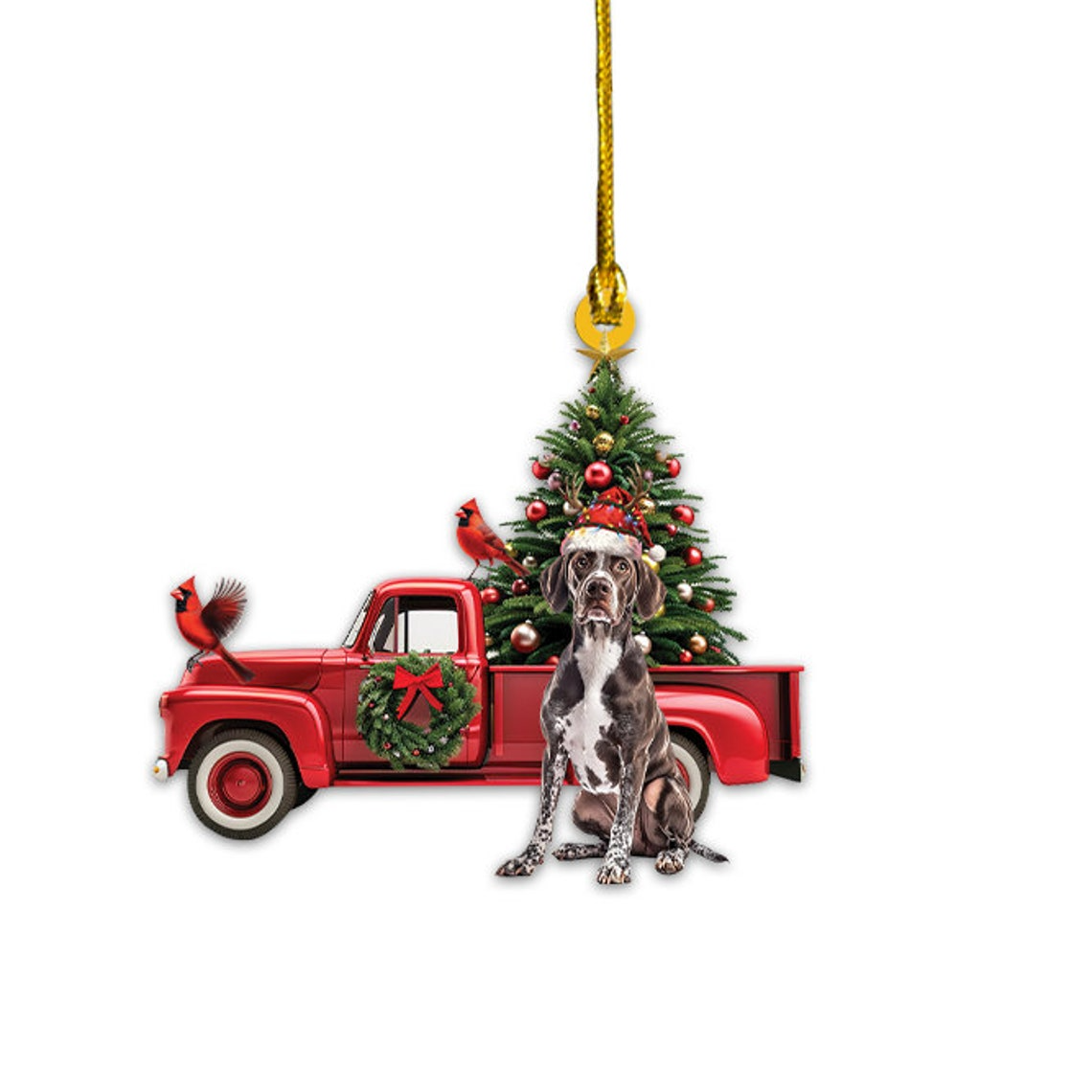 German Shorthaired Pointer Dog Red Truck Ornament, Christmas Cute Dog Car Ornament Decor