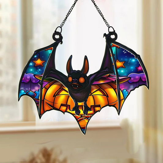 Halloween Pumpkin Bat Suncatcher Ornament, Bat Hanging Window Suncatcher Ornament Decor