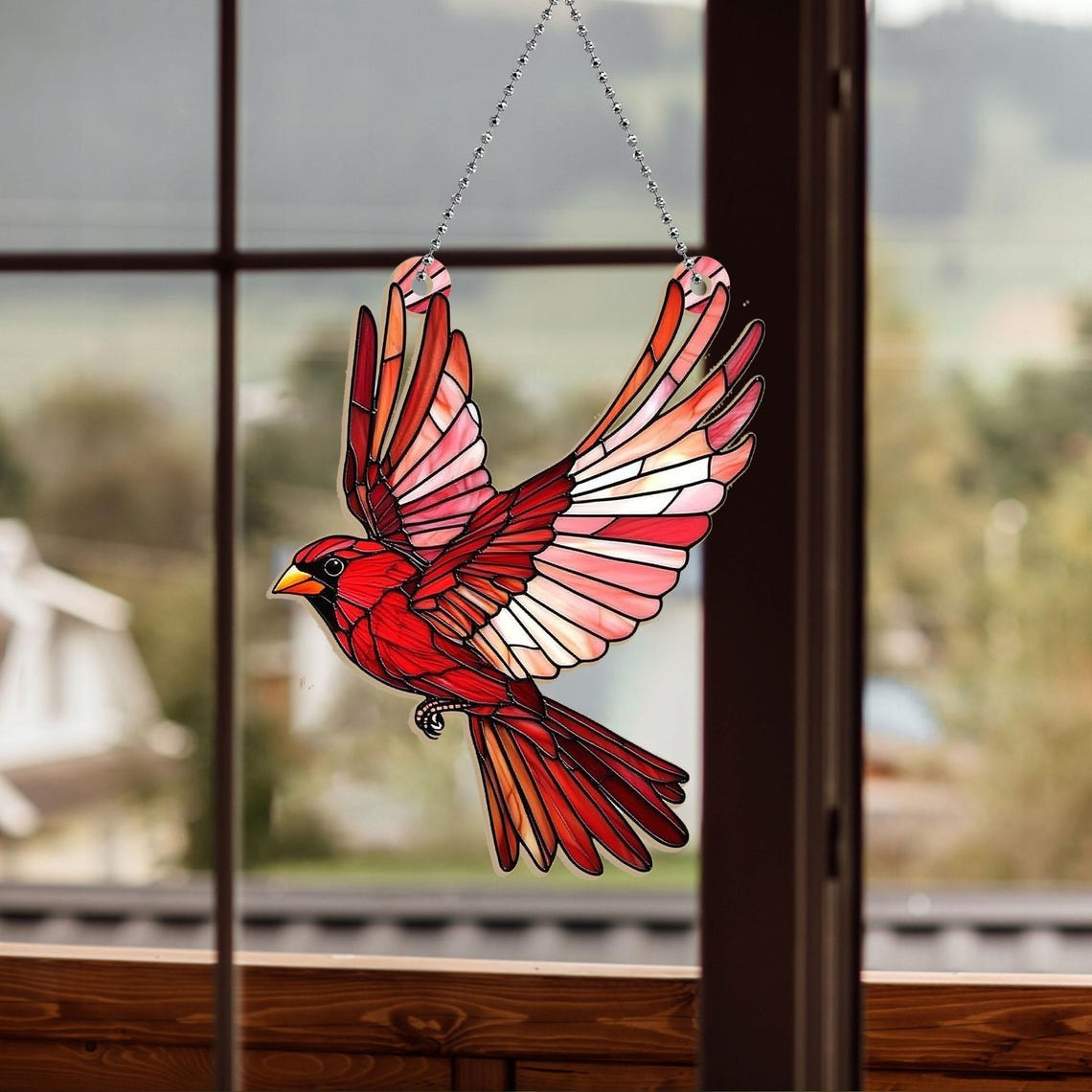 Red Cardinal Flying Suncatcher Ornament, Cardinal Window Ornament Suncatcher Home Decor