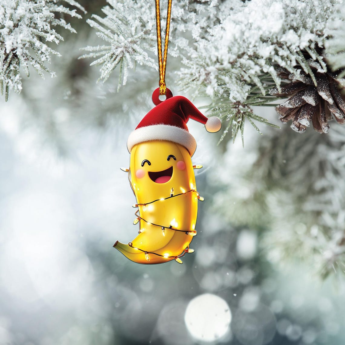 Cute Banana Christmas Tree Ornament, Ornament Banana Flat Hanging Christmas Decor