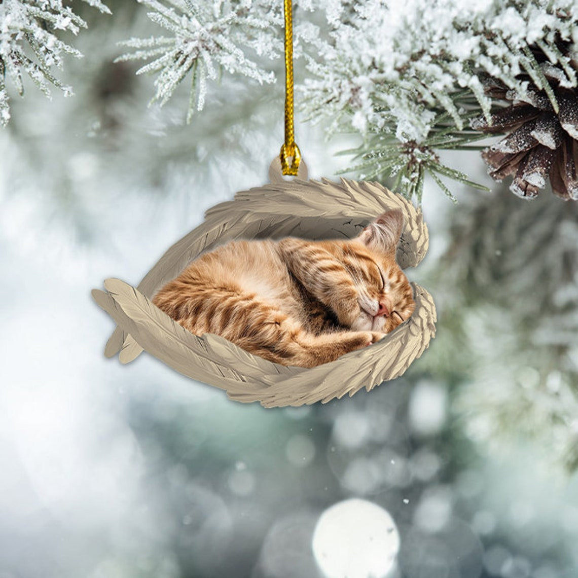 Munchkin Cat Sleeping Angel Ornament Christmas, Ornament Christmas Munchkin Cat Angel Wings Decor