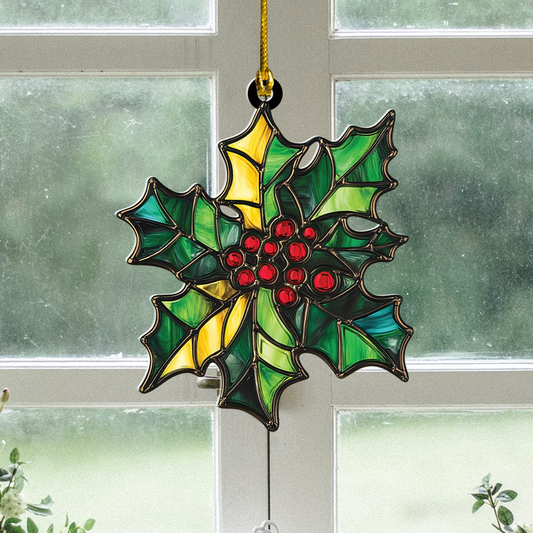 Poinsettia Christmas Suncatcher, Poinsettia Christmas Window Ornament