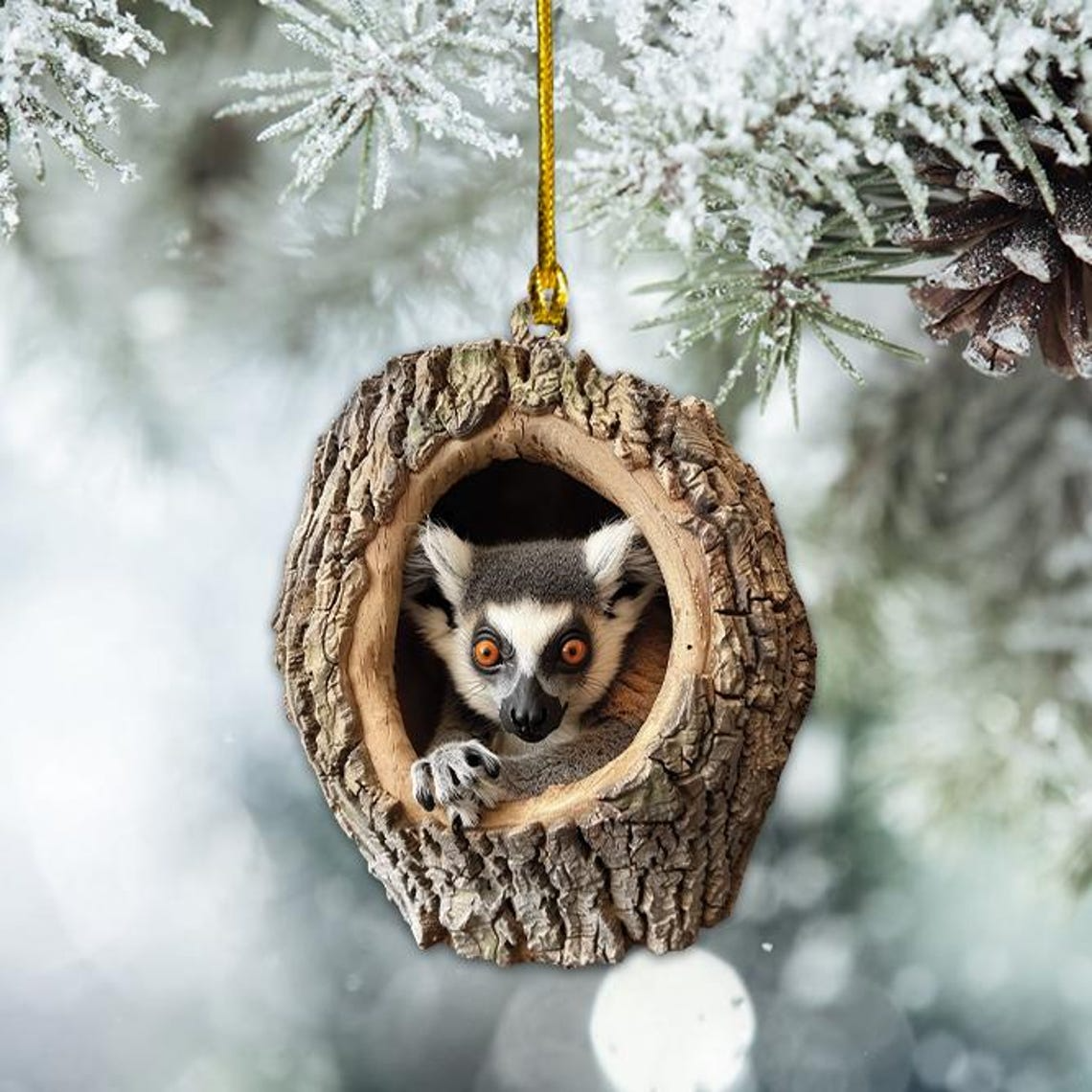 Lemur Hanging Christmas Ornament, Lemur Rearview Mirror Car Ornament Holiday Decor Gift