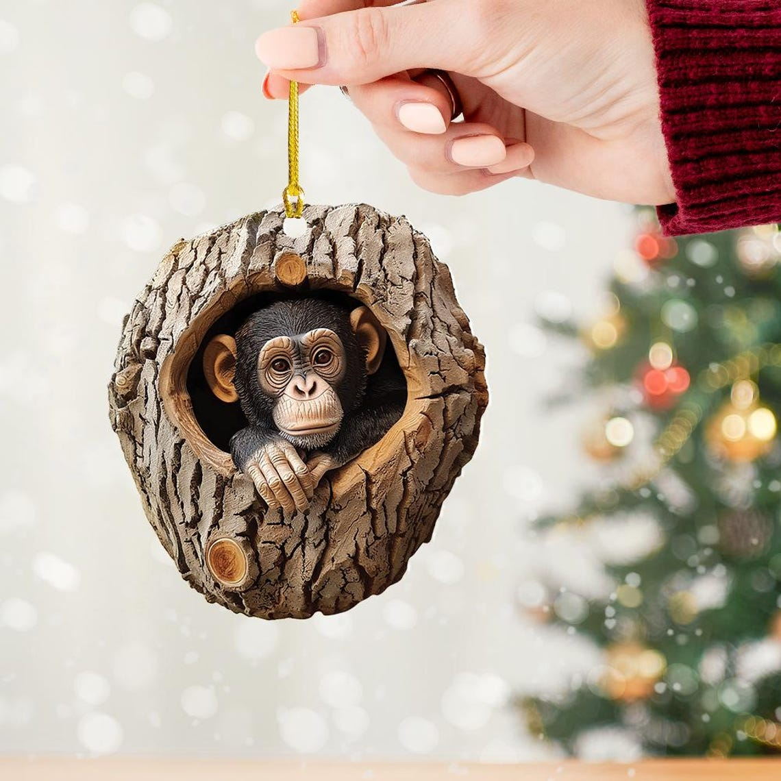 Monkey Flat Rearview Mirror Car Ornament, Monkey Hanging Ornament Holiday Gift