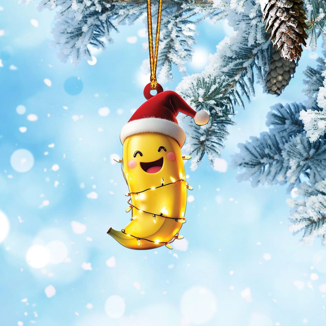 Cute Banana Christmas Tree Ornament, Ornament Banana Flat Hanging Christmas Decor