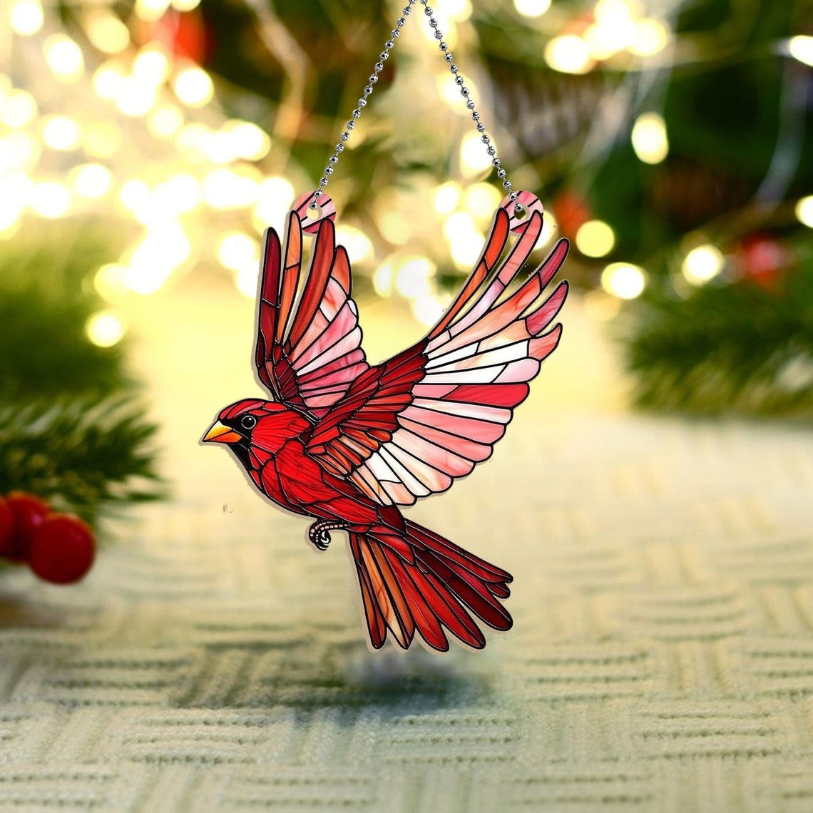 Red Cardinal Flying Suncatcher Ornament, Cardinal Window Ornament Suncatcher Home Decor