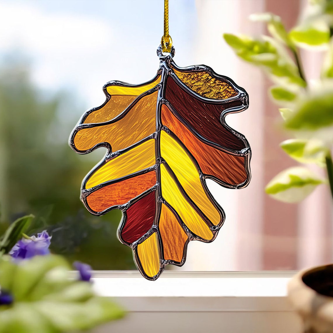 Autumn Oak Leaf Suncatcher, Oak Autumn Leaf Hanging Ornament Home Decor