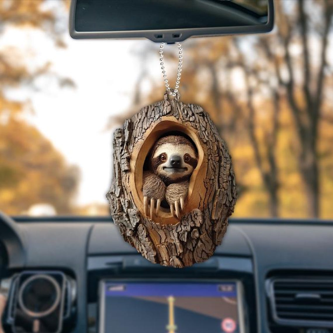 Sloth Flat Hanging Christmas Ornament, Christmas Sloth in the Hollow Tree Ornament Holiday