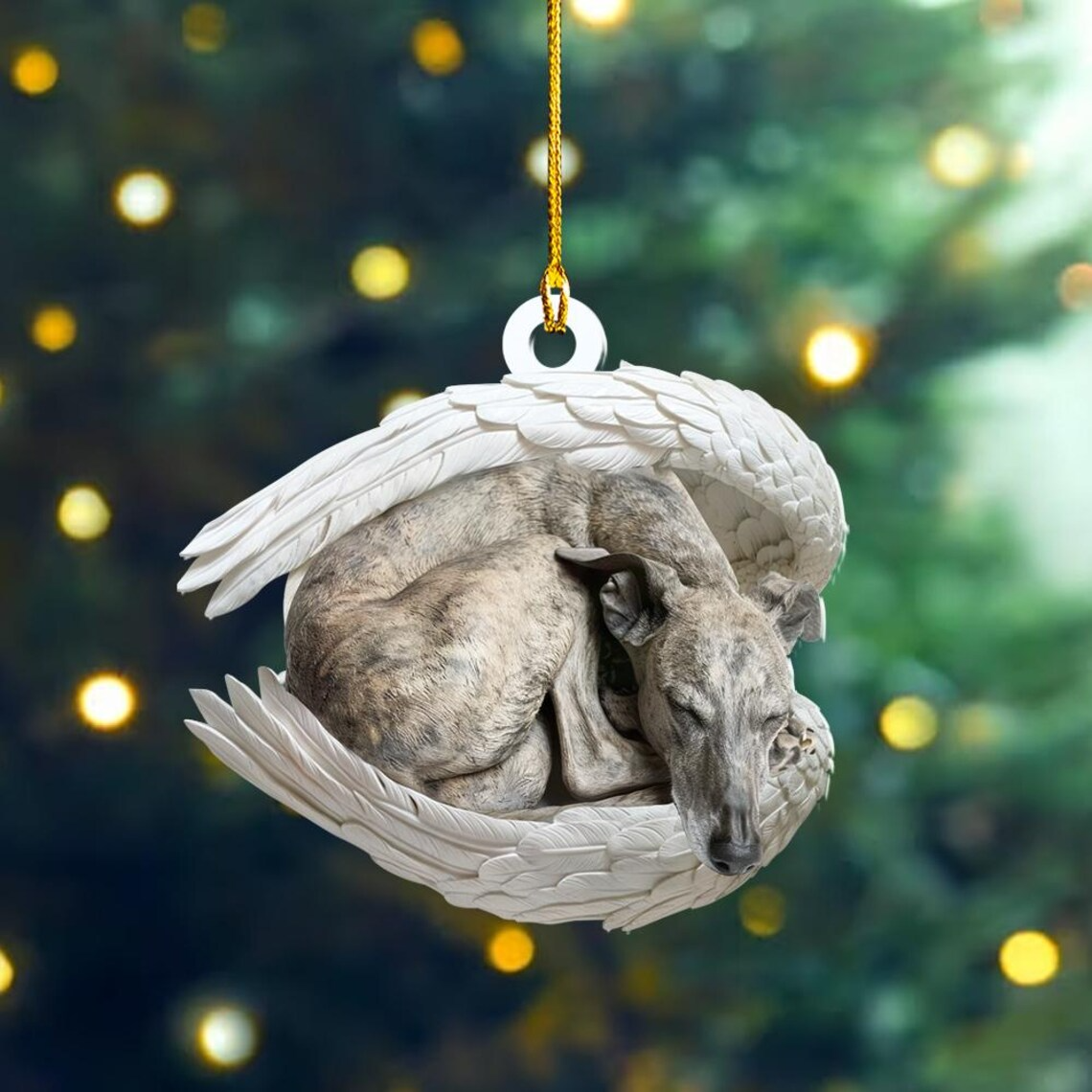 Greyhound Dog Angel Wings Hanging Ornament, Greyhound Dog Sleeping Christmas Ornament