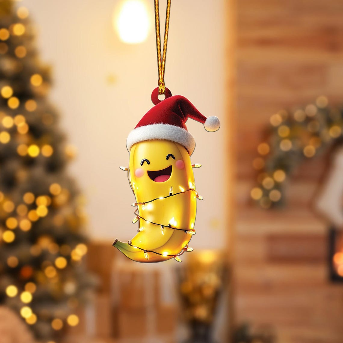 Cute Banana Christmas Tree Ornament, Ornament Banana Flat Hanging Christmas Decor